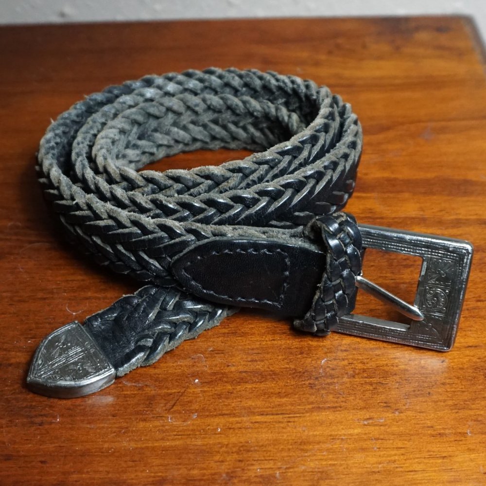 J&M Davidson Black Braided Leather Belt England  Rodeo Drive